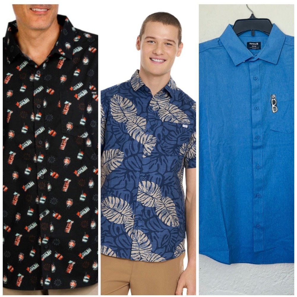 NWT! Lot of 3 Hurley Mens Short Sleeve Button Down Shirts Small